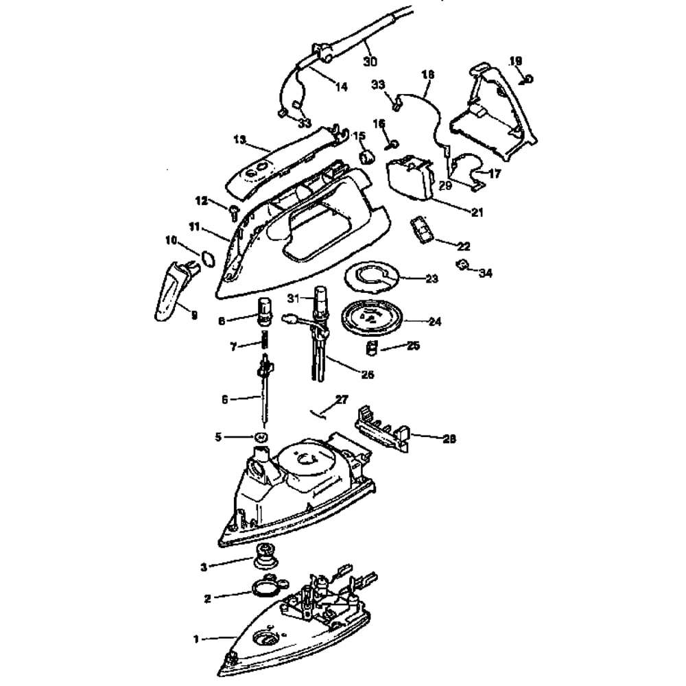 Replacement Parts Diagram and Parts List for F895S  Black and Decker Iron